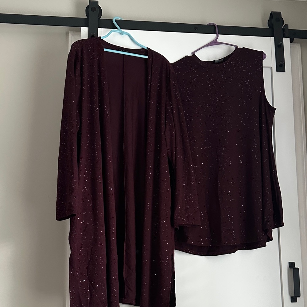 Lane Bryant Maroon Sparkle Knit Top